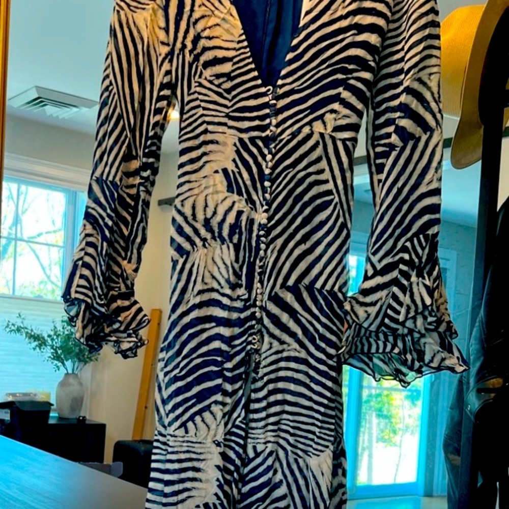 Rat & Boa Blue and White Plunge Maxi Dress with Bishop Sleeves
